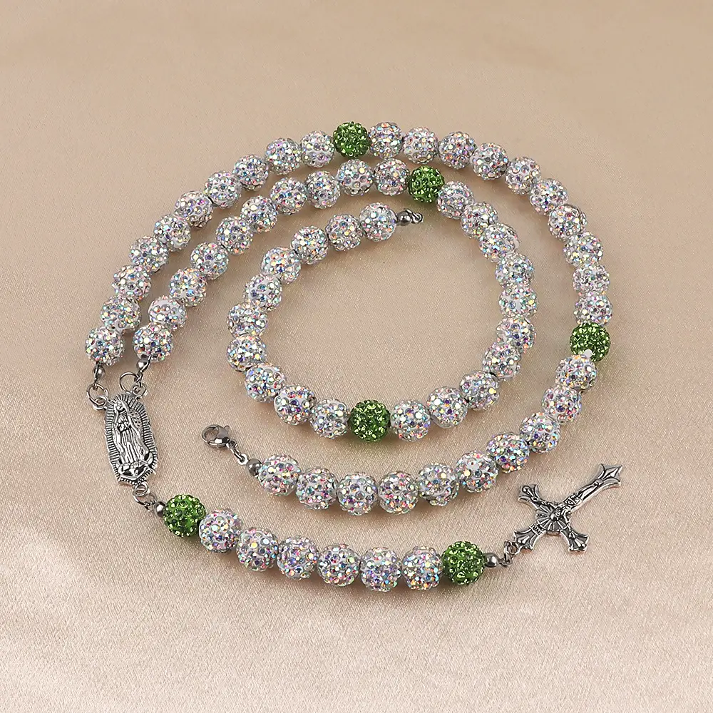 Prayer bead necklace green+AB colored be
