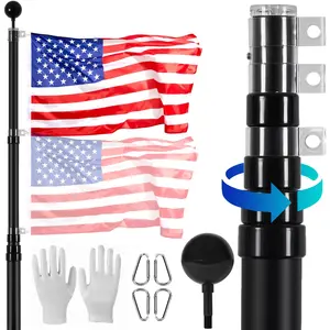 25-Foot Telescoping Flagpole Kit for Outdoor Use - Heavy-Duty Aluminum Flag Pole in Black Finish, Adjustable Five-Section Construction, Rust-Resistant Weatherproof Design, Includes Ground Spike and Mounting Hardware
