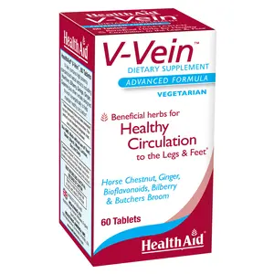 HealthAid V-Vein, Beneficial Nutrients for Healthy Circulation for Legs and feet, 60ct, Once Daily, Contains Ginkgo, Grape Seed, Vitamin C and Bilberry, Vegan