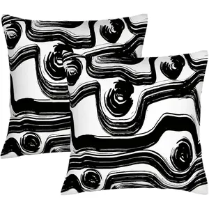 Black and White Brush Stroke Throw Pillow Covers 18x18 Set of 2, Geometric Art Cushion, Minimalist Boho Decorative Pillowcases for Farmhouse Sofa Couch Living Room Bedroom