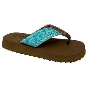 Very G Pamela Turquoise Floral Embossed Flip Flops