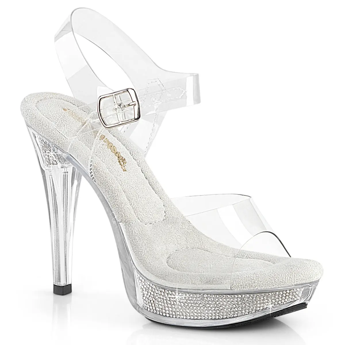 Women's Elegant Open Toe High Heel Sandals - Clear/Silver Rhinestones, 1" Platform Heels, Evening Cocktail Occasion Shoes, Style 508SRSI