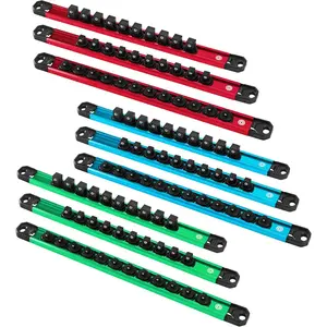 Socket Organizer Set, 1/4", 3/8", 1/2"  Alloy Socket Rail with 96 Clips, Socket Holder for Tool Box Drawer, Tool Cart and Garage Organization(9PCS)