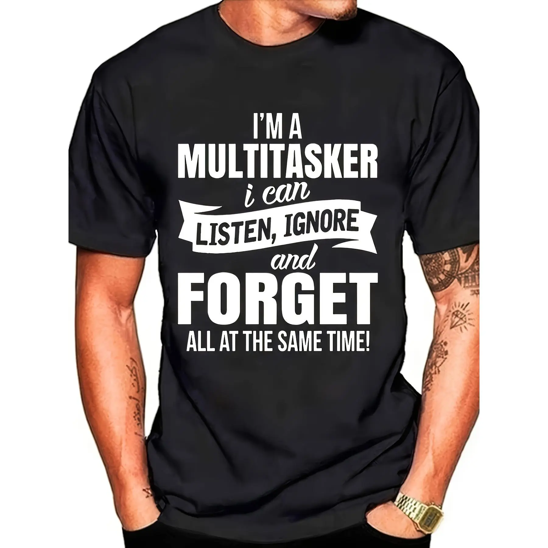 I Am a Versatile Graphic T-Shirt Featuring a Humorous Man, a Black Summer Short-Sleeve T-Shirt.