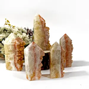 natural quartz crystals orange healing crystal calcite tower crystal cluster wands point