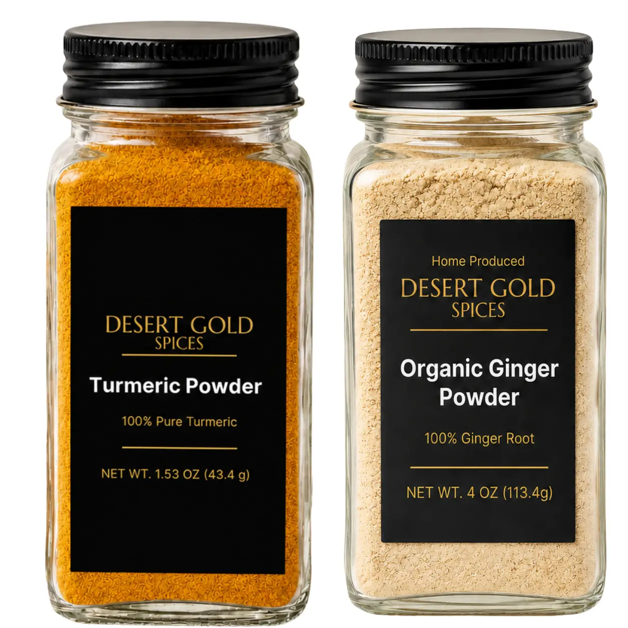 Desert Gold Spices Turmeric & Organic Ginger Flavor Blend 2-Pack - 2 x 1.53 oz Glass Jars, Pure Ground Culinary Spice, Small-Batch Packed Flavor