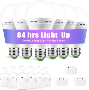 -Rechargeable-Light-Bulb, Stay Lights Up When Power Failure, 1500mAh 12W 60W Equivalent LED Light Bulbs for , Camping, Hiking (E27, with Hook,with Plug Cap) 6 Pack