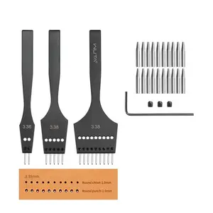 Leather Stitching Punch, 3nd Removable Round Hole Pricking Irons, Professional Working Hole Punch Tool Set for DIY Leather Craft3.38mm- 2+5+9 Hole