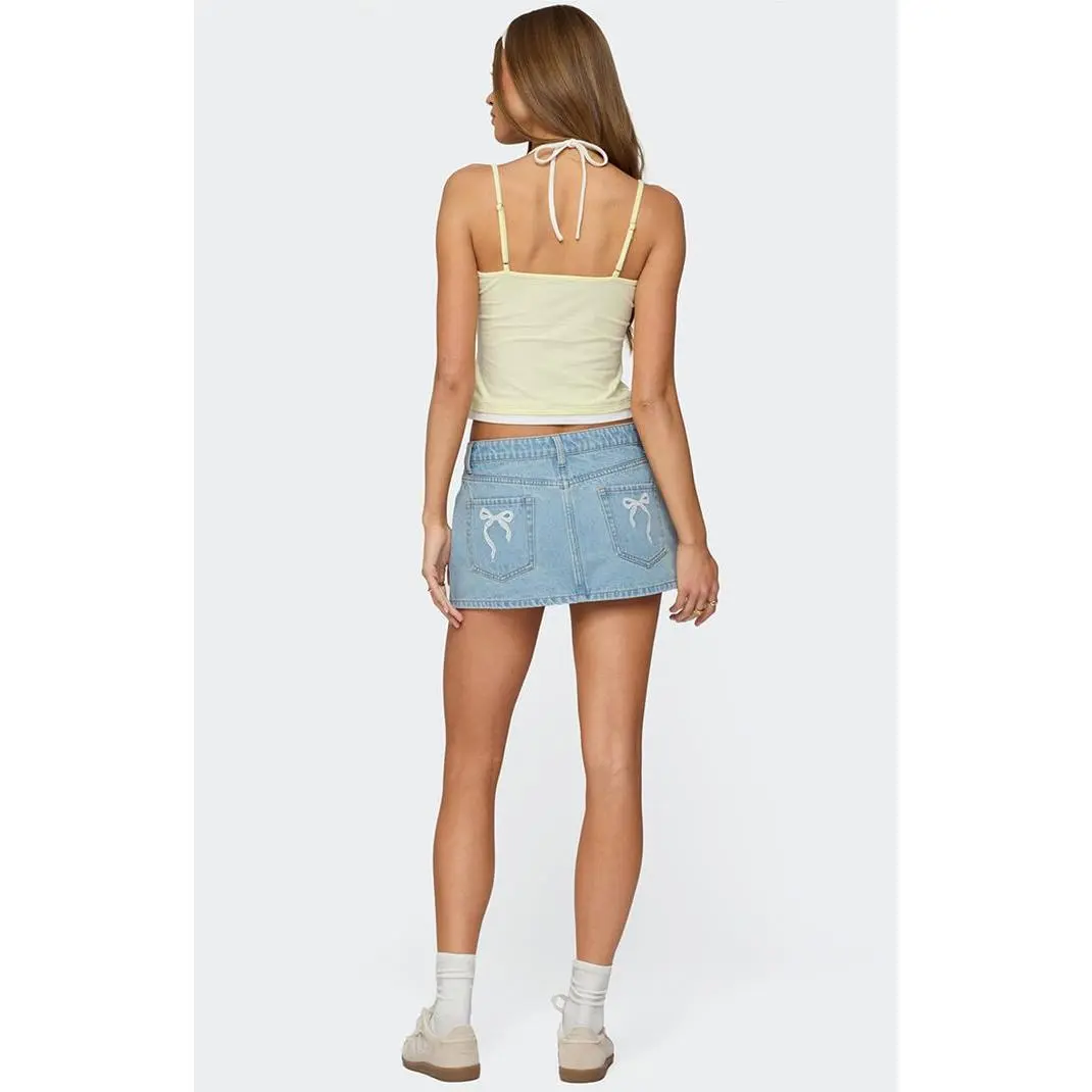 Edikted Women's Eyelet Bows Denim Mini Skirt - Multicolor