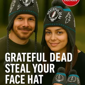 Grateful Dead Officially Licensed Steal Your Face Ear Flap Hat with Iconic Logo Design for Music Fans