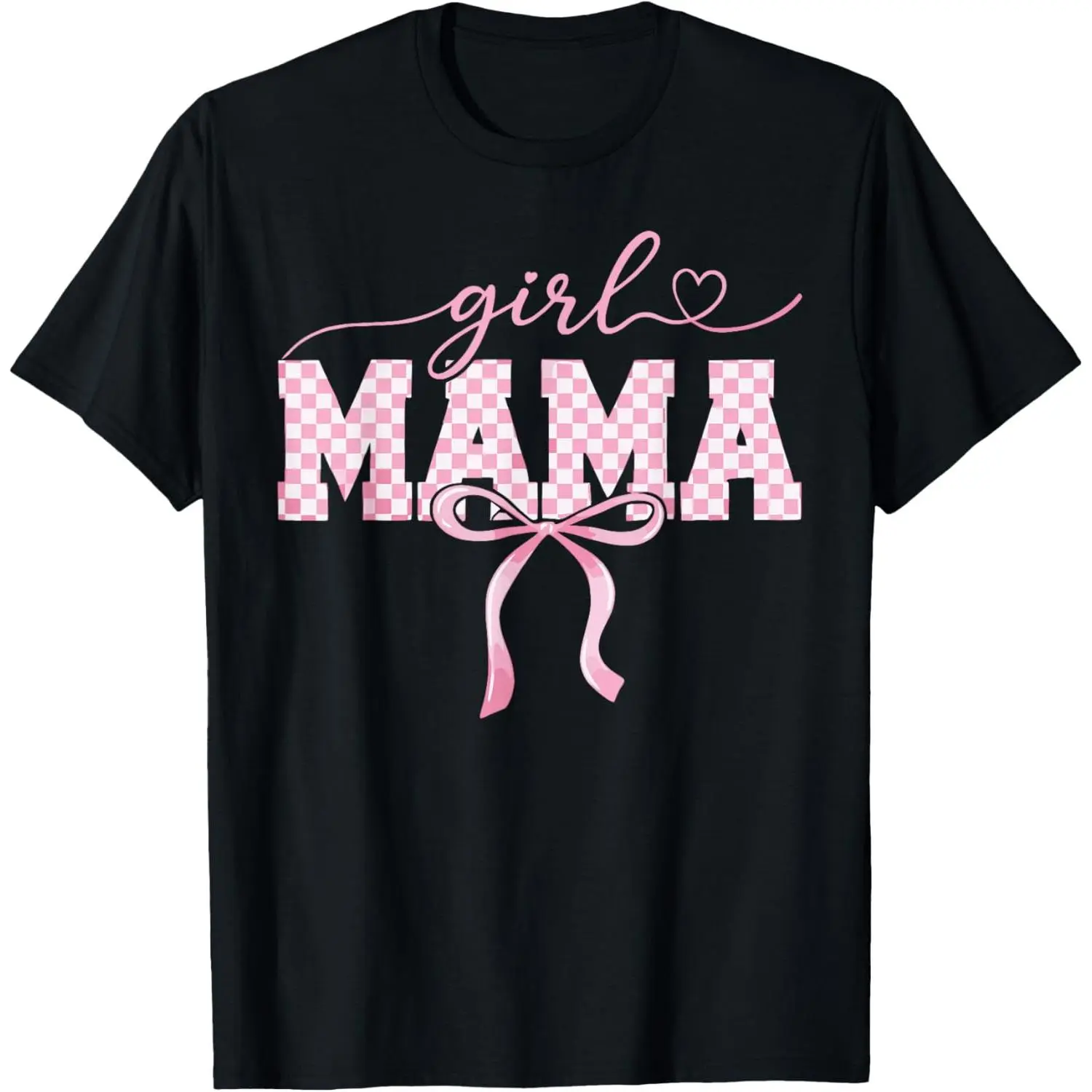 Women's Retro Checkered "Mama" Graphic T-Shirt, Casual Short Sleeve 100% Cotton Top for Everyday Wear and Mother's Day
