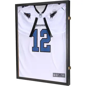 BAIJIALI Jersey Wooden Frame Display Case -Shadow Box with 98% UV Protection Acrylic and Hanger for Baseball Basketball Football Hockey Sport Shirt and Uniform (1)
