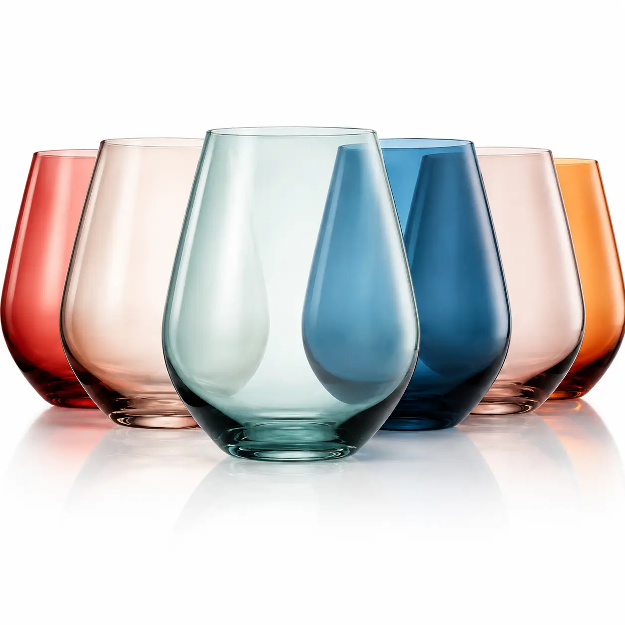 Beautiful Colored Wine Glasses | Set of 6 | Crystal, Large 16oz - Stemless Goblet Drinking Cups, Luxury Multi Color Glassware Gift Set - Her, Wife, Mom Friend - Colorful Drinkware Water, Wine Cocktail