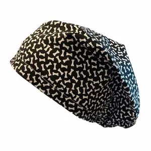 Dog Bones Surgical Hat - Black and White Patterned Design, Adjustable Fit, Suitable for Various Occasions