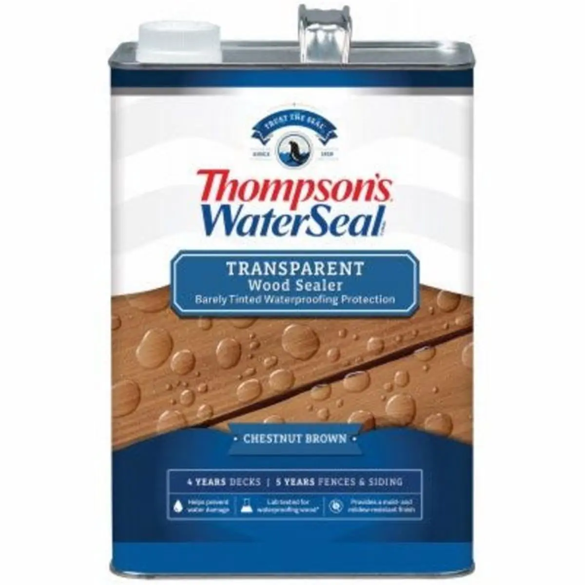 Thompsons Waterseal 1 gal Transparent Wood Sealer Waterproofing Stain - Chestnut Brown, Advanced Polymers, Fade Resistant Color