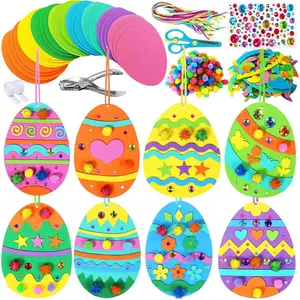 32 Sets Easter Craft Kits DIY Egg Ornaments Decoration Art Sets Foam Egg Ornaments Foam Stickers for Kids Classroom Activities Favors Art Project