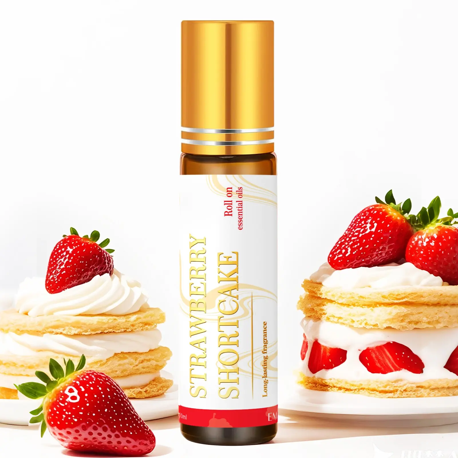 10ml Strawberry Shortcake Roll-On Essential Oil Aromatherapy, Alcohol-Free Massage Oil with Long-Lasting Scent, Can Be Used as Body Massage Oil, Humidifier Diffuser Oil, Car Air Freshener and Fragrance Oil, Oil Diffuser Essential Oils