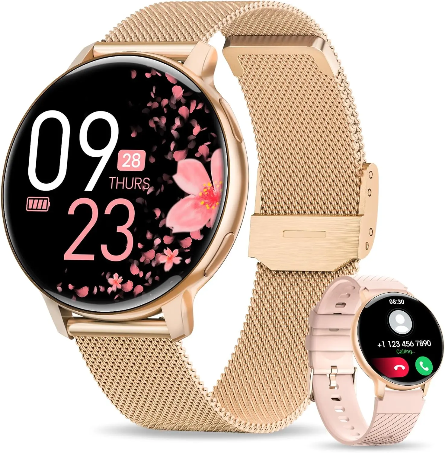 Smart Watches for Women (Answer/Make Calls), 1.39'' Fitness Tracker Watch with Blood Pressure/Heart Rate/Sleep Monitor/IP68 Waterproof, Smart Watch for Android Phones and iPhone Compatible Rose Gold