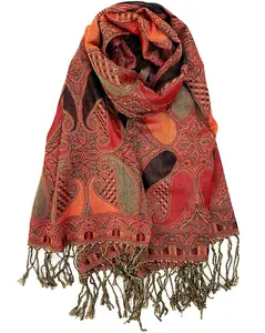 Red Orange & Black Paisley Rave Pashmina