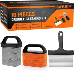 MEKER Blackstone Griddle Cleaning Kit - Flat Top Grill Cleaner with Grill Stone, Scraper, and Brush for Easy Stain Removal, Perfect Gift for Family, Household，St. Patrick's gift