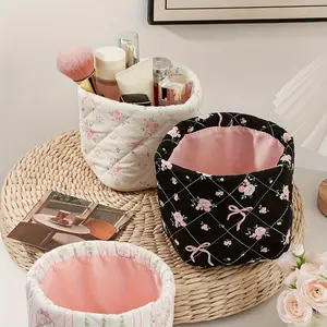 BeadBreath Floral Bow Pattern Storage Box, Portable Cosmetic Organizer, Desktop Storage Basket for Girls, Home & Dresser Multipurpose Container