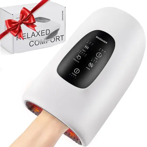 Electric Hand Massager with Heat and Compression, 3 Modes with Auto Shutoff Timer, White Wrist Palm Massage Tool for Women & Men, Womens Day Gift, Parents Gift