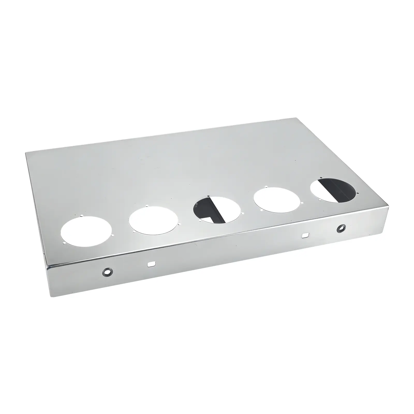 Durable Rust-Resistant Stainless Steel Center-Mount Rear Semi Truck Tail Light Panel - 5 Round 4.49in Cutouts, Sealed Structure, Chrome Trim, Backing Panel, Universal Fit Vehicle Accessory, Hassle-Free Installation, Improving Overall Visibility