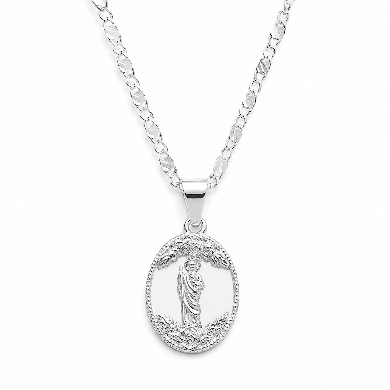 S925 San Juditas Diamond Cut With Cuban 2MM 18'' Necklace Set