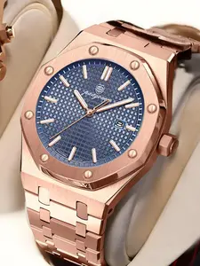 Luxury Men's Watch with Luminous Hands, Blue Dial, Date Display, 30m Waterproof, Stainless Steel Strap, Perfect Gift for All Occasions, Stainless Steel Wristwatch, Water Resistant Watch