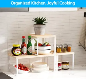 Triangle Storage Rack Cup Suction 4 tiershelf Golener Countertop Storage Rack Corner Shelf, 2-Tier Adjustable Stackable Corner Shelf, Suitable for Kitchen, Bathroom, Spice Rack, Coffee Bar, Cabinet, Dressing Table, Corner Counter Shelf, Natural Beige