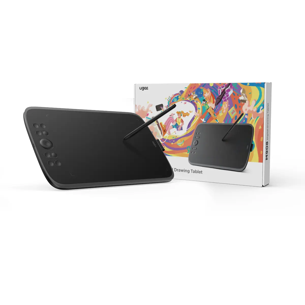 UGEE Upgrade M908 10x6.25Drawing Tablet,Graphics Tablet with 8 Hot Keys & Scroll Wheel,Battery Free Stylus of 16K Levels Pressure Sensitivity Drawing Pad Compatible with Windows/Mac/Android Art Tablet