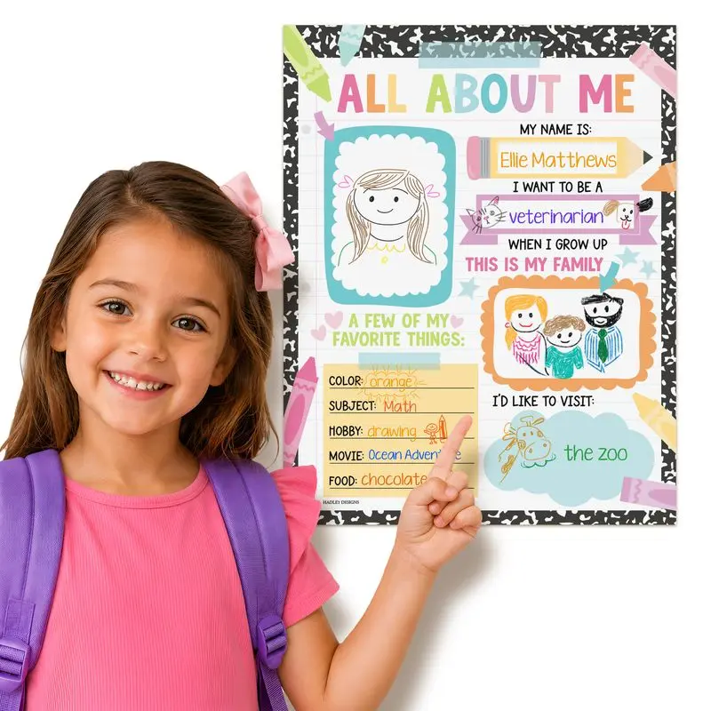 Hadley Designs All About Me Posters for Elementary Classroom - 20 Star Student Poster Set, Preschool and Kindergarten Teacher Supplies