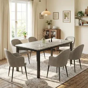 Garvee Industrial Dining Table for 6-8 People – Rectangular Wooden Table with Sturdy Metal Legs and Rounded Corners, Versatile for Kitchen or Dining Room, Rustic Grey Finish, Size 1.8m x 0.9m