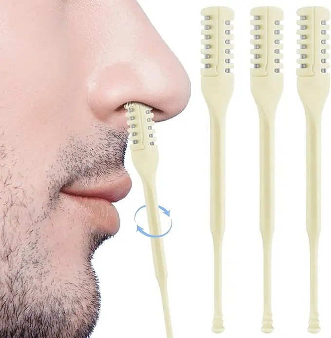 Plastic Manual Nose Hair Clipper Kits with Ear Pick - 6-Piece Set for Adult Everyday Use, Portable Home & Travel Essential Nostril Hair Remover