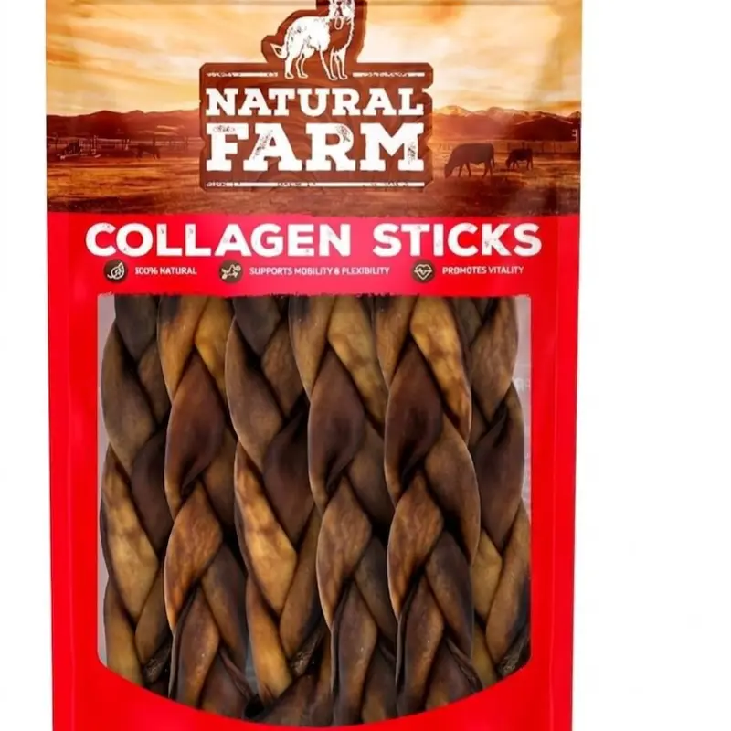 Natural Farm 12-in Braided Collagen Chew Stick Multi-Pack - 6 Sticks, 95% Collagen Beef Skin, Odor-Free, Highly Digestible, Skin & Coat Support, Joint Support Supplement, Long-Lasting Entertainment for Medium-to-Heavy Chewers