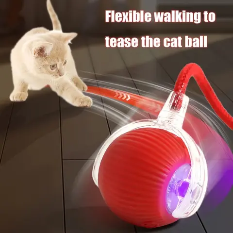Geometric Plastic Interactive Cat Ball Chaser Toy, 2.75inch×2.36inch, Chirp & Motion Activated, Red LED Light, Quick Rolling, Carpet-Compatible, Encourages Natural Hunting Behaviors, Indoor Cat Christmas Gift