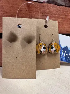 Beagle Earrings - Hand Painted Maple Wood Unisex Drop Earrings - Made to Order Animal Jewelry