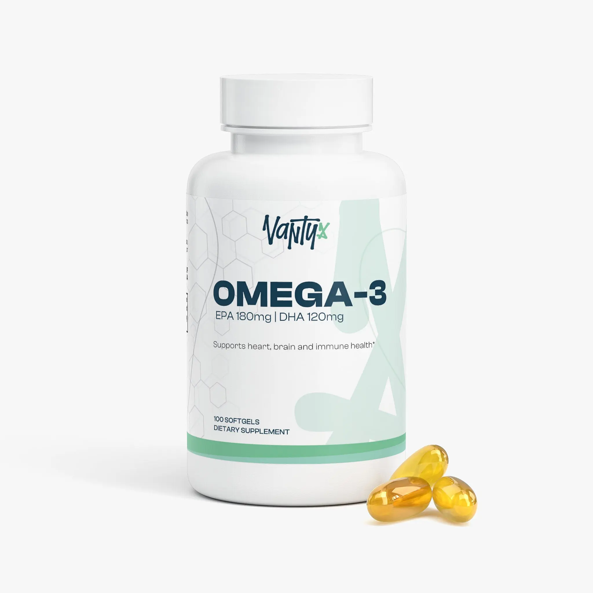Omega-3 Fish Oil 1,000mg — EPA 180mg + DHA 120mg · Heart, Brain & Immune · 100 Softgels
