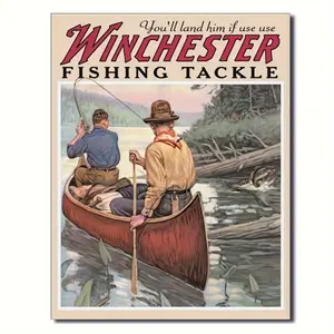8X12in Vintage Winchester Fish & Tackle Metal Tin Sign - Hunting & Fishing Enthusiasts Decor - Durable Wall Art for Home - Unique Collectible