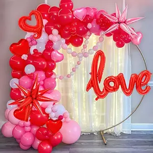 Valentines Day Balloon Arch Garland Kit, 150Pcs Pink Red Rose Red Valentines Balloons with Love Heart Foil Balloons for Valentine Decorations Wedding Anniversary Engagement Proposal Party Supplies