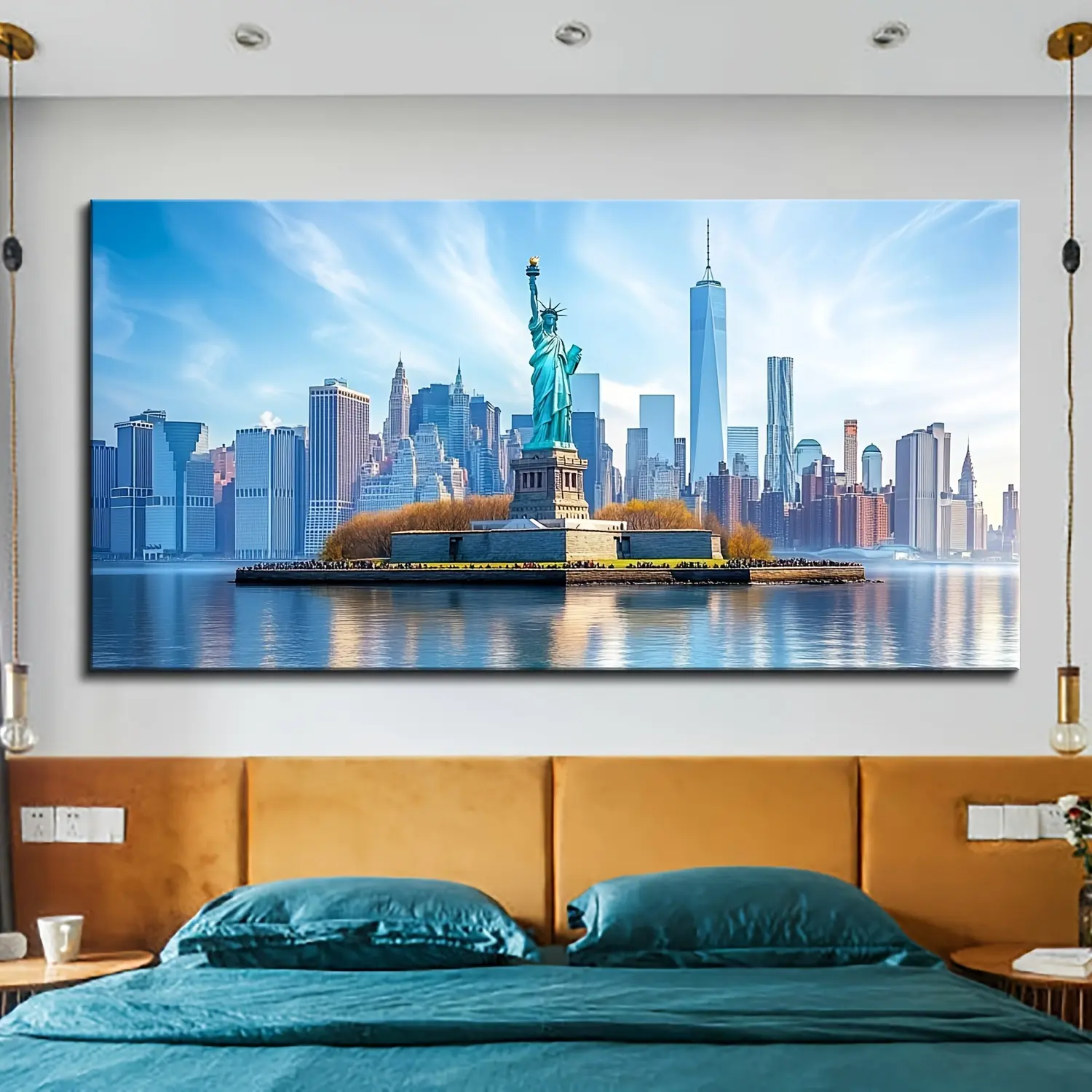 Artistic, Vibrant, Elegant Statue of Liberty America-Themed Canvas Wall Art - High-Quality Printed Graphic Wall Picture Decor, Pine Wood Hanging Display for Living Room, Bedroom (Home Supplies, Posters & Prints)