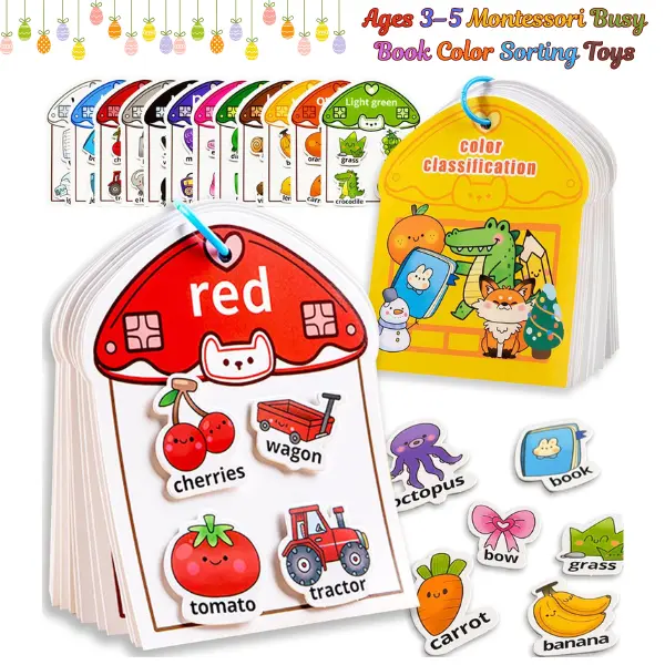 Phthalate-Free Montessori Busy Book - Color-Sorting Sensory Fine Motor Matching Toy for 3-6 Years, Develops Color Recognition, Enhances Sensory Skills, Unisex Autism Educational Gift for Easter, Valentine’s Day