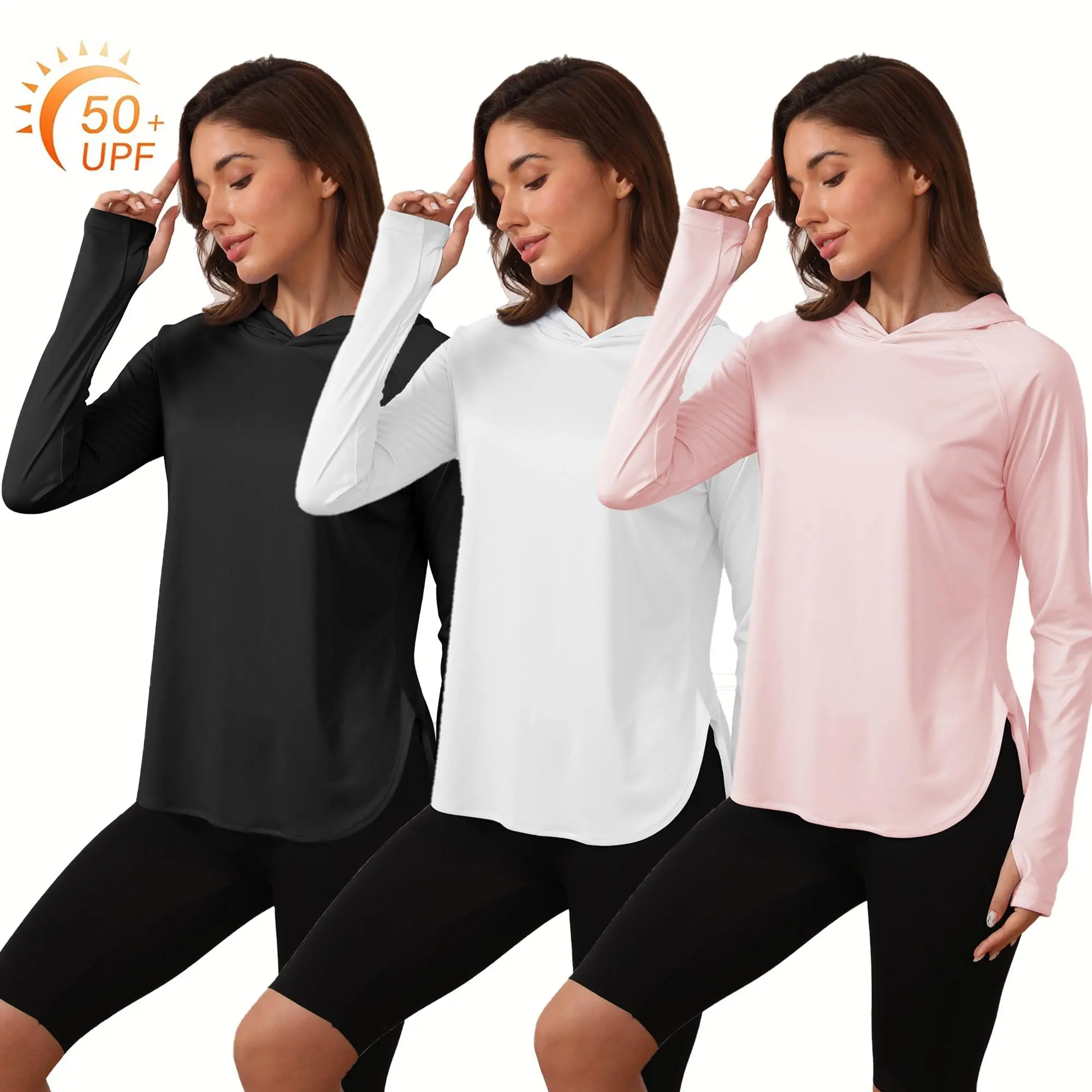 Women's Lightweight Long-Sleeve UPF 50+ Sun Protection Hoodie with Thumb Holes, Athletic Hoodie, Ideal for Hiking, Outdoor Activities