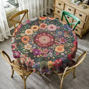 Bohemian Mandala Pattern Round Tablecloth, 1 Count Colorful Washable Table Cover, Table Decoration Supplies for Home Kitchen Dining Room Picnic Party