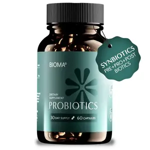 Bioma New Formula 3-in-1 GMO-Free Probiotic Capsules, Prebiotics Postbiotics Synbiotic Supplement for Gut & Digestive Health 60 Count