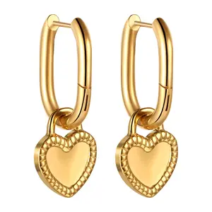 OIDEA Heart Square Paperclip Huggie Hoop Earrings Stainless Steel Two Way Heart Drop Hoops for Women Girls Gold