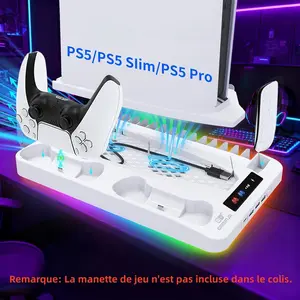 Ps5 Slim Pro Cooling Station, Vertical Stand with Dual Controller Charger, 16 Game Slots, RGB Lights, USB Ports, Headset Holder