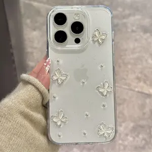 Luxury 3D Butterfly Bling Glitter Clear Phone Case For iPhone 17 16 15 14 13 12 11 Pro Max Plus Soft Shockproof Protective Cover