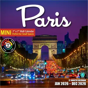 Paris France 2026 Mini Wall Calendar 12 Month | 7" x 14" Open | Thick & Sturdy Paper | Giftable | A Walk in Paris   Travel Calendar 2026