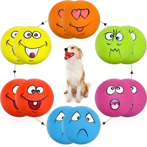 12 Pcs Squeaky Dog Toys Latex Rubber Squeaky Ball Smile Face Emoticon Dog Toys Chewing Interactive Ball Bulk Puppy Lovers Gift for Small Medium Pets Doggie Training(Lively Style)
